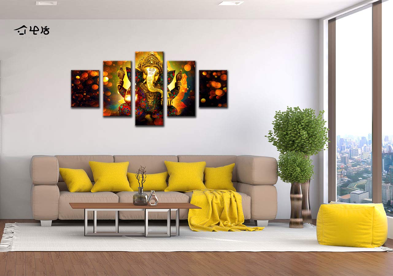 Amazon.com: Large 5 Panel Hindu God Ganesha Wall Art - Traditional